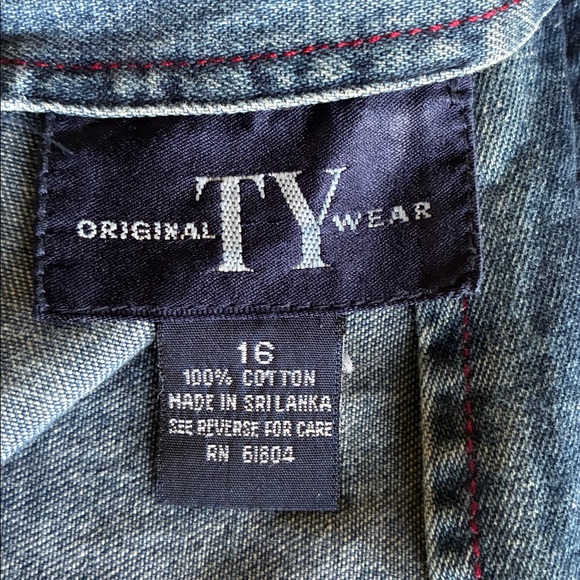 TY Original Wear Denim Skirt & Red Roses, red topstitch, back zip & slit. 16 - Picture 12 of 17